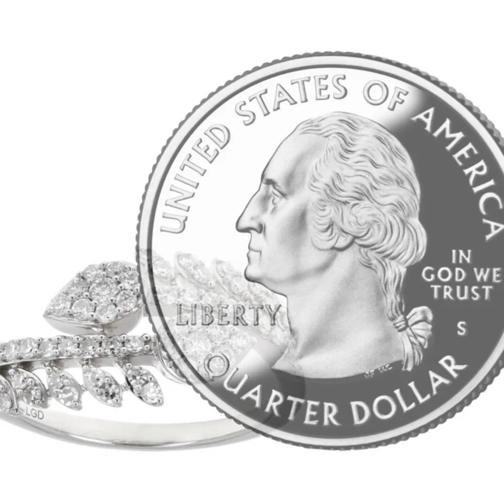 🎆 Lab-Grown Diamond 0.50ctw Rohdium Over Sterling Silver Leaf Bypass Ring. 8 FAB - Picture 2 of 6